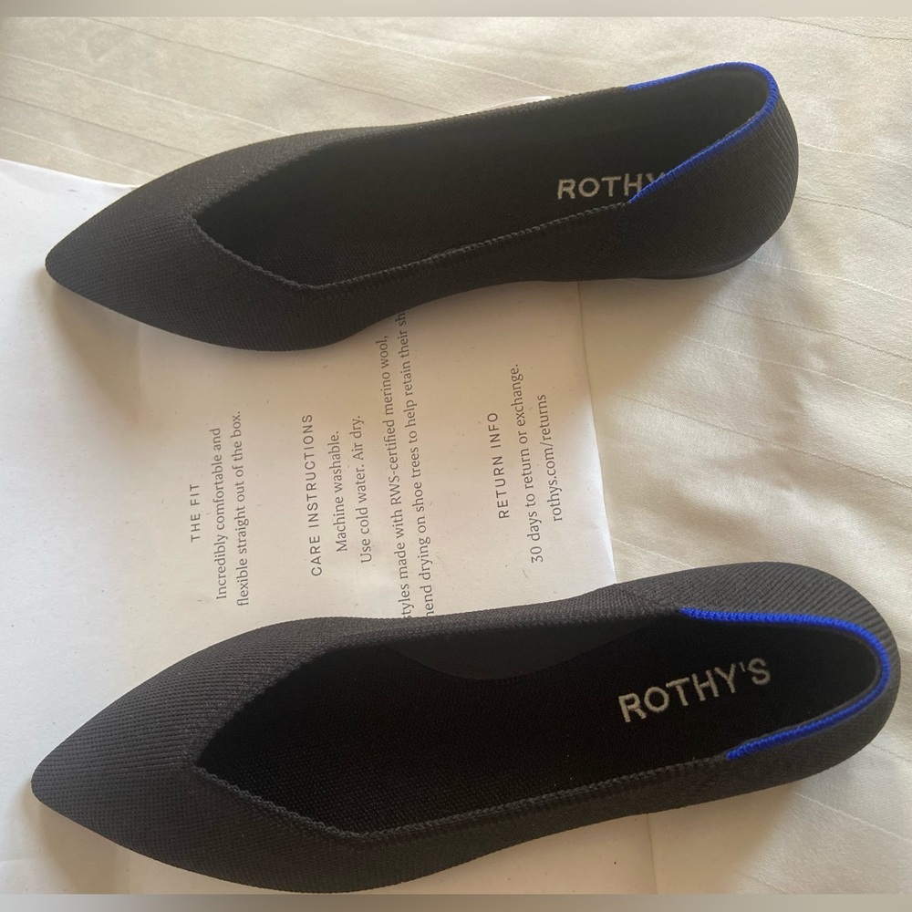 🔥Rothy's Elegant Black Flats with Blue Detail - Picture 12 of 14